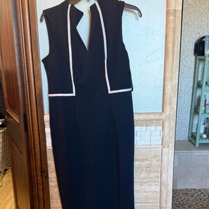 Donna Morgan Blue Midi Sheath Dress with White Trim